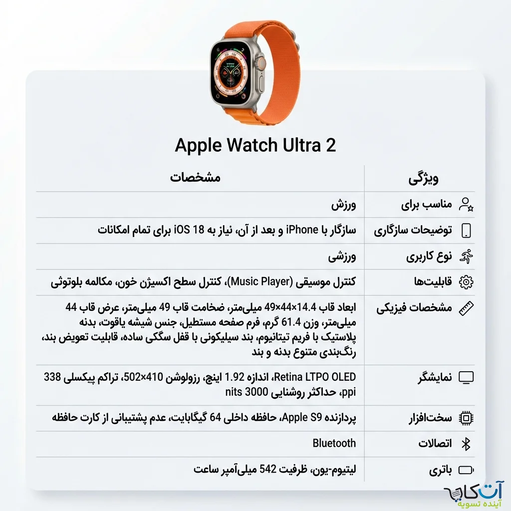 مشخصات اپل واچ اولترا 2